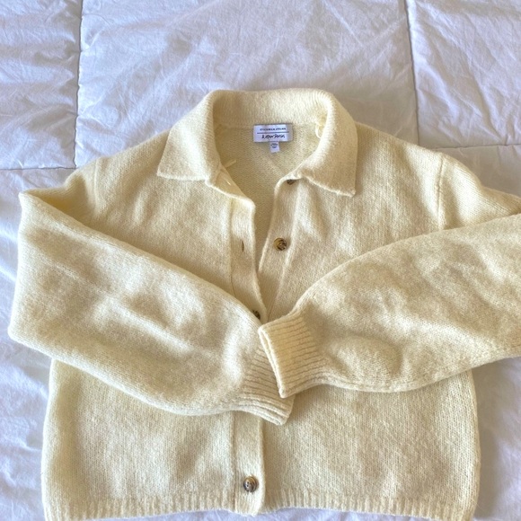 & Other Stories Cream button down wool knit cardigan with balloon sleeves - Picture 3 of 10